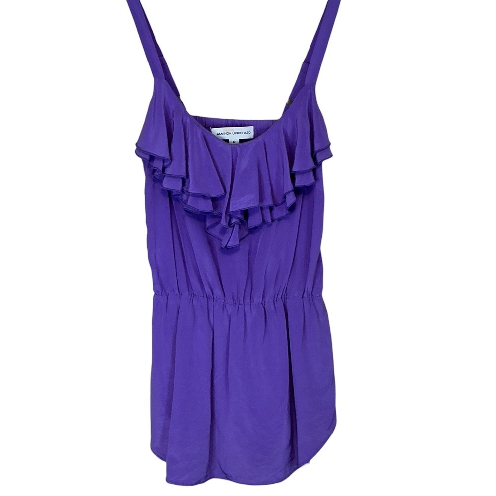 Amanda Uprichard Cami Womens P Purple Ruffle Tiered Silk Elastic Waist Blouse - Picture 11 of 11